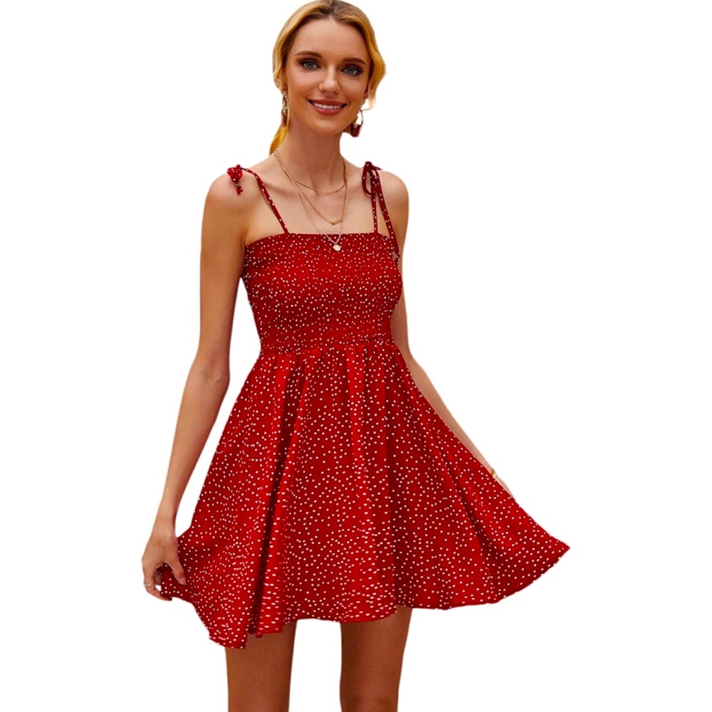 Shoulder tie fit and flare dress